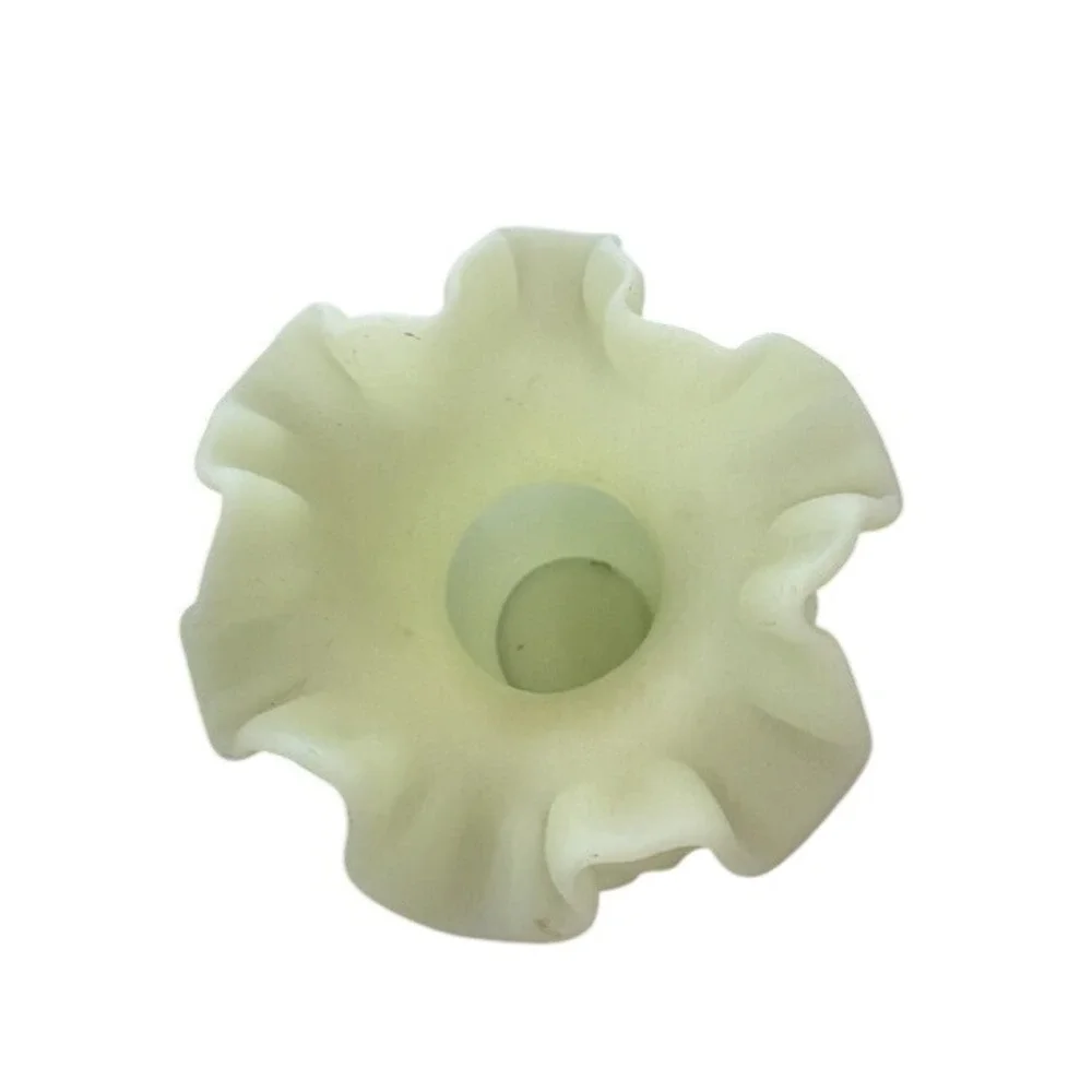 Vintage Fenton Custard Glass Ruffled Vase Satin Uranium Glass Shell Pattern